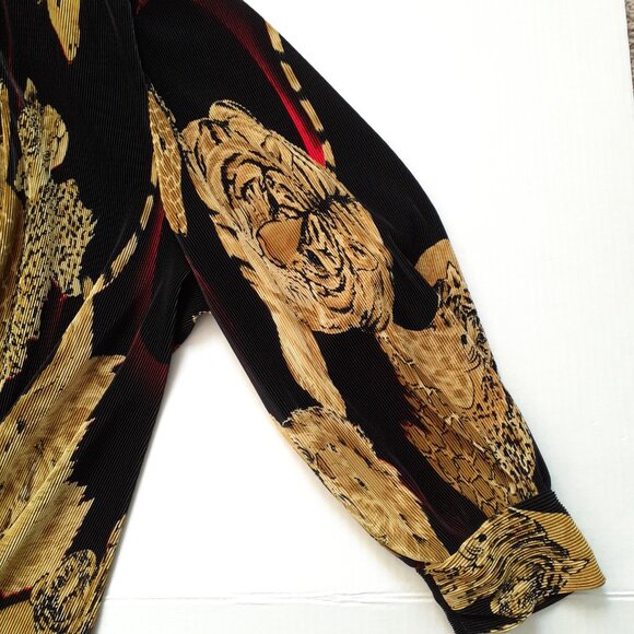 LS Collections Accordion Pleat Open Front Novelty Lion Tiger Jacket Black Size L - Picture 5 of 14